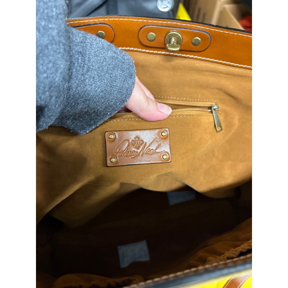 Patricia Nash Benvenuto Heritage Tote Tan Leather Shoulder Bag Turn Lock Closure - Picture 8 of 9